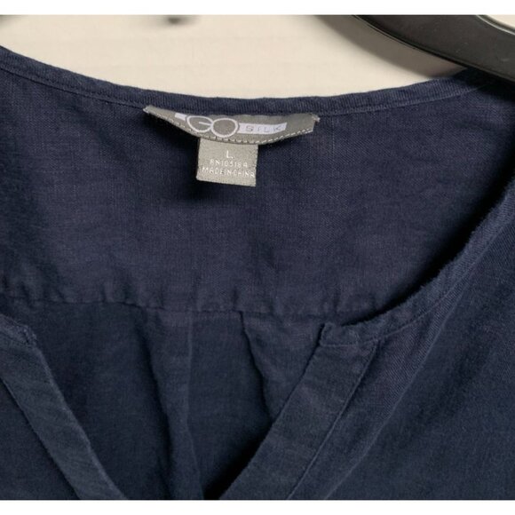 Go Silk Womens Size Large Navy Blue 3/4 Sleeve Button Up Shirt Top Roll Tab Slee - Picture 2 of 4